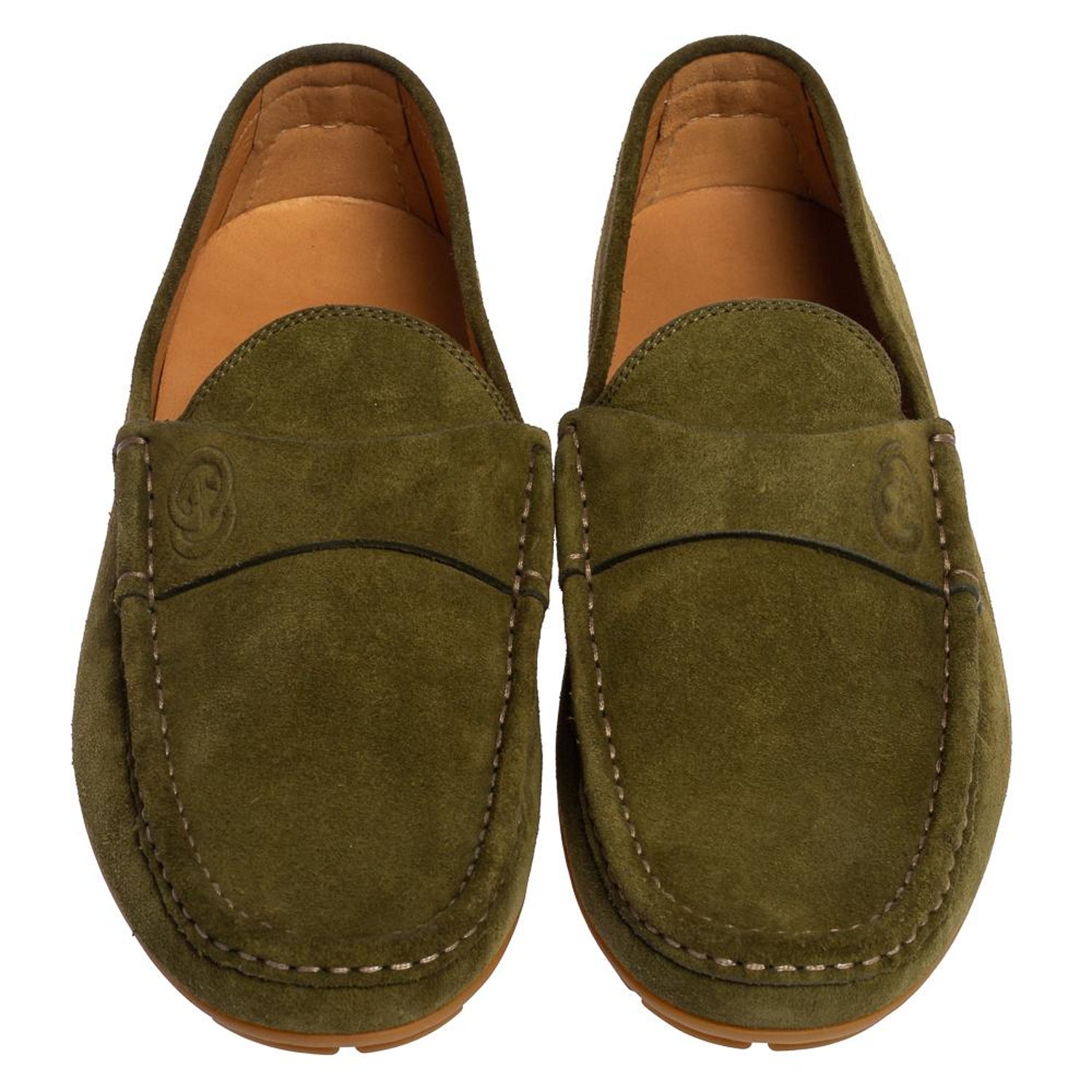 Gucci Green Suede Slip On Loafers Size 41 at 1stDibs
