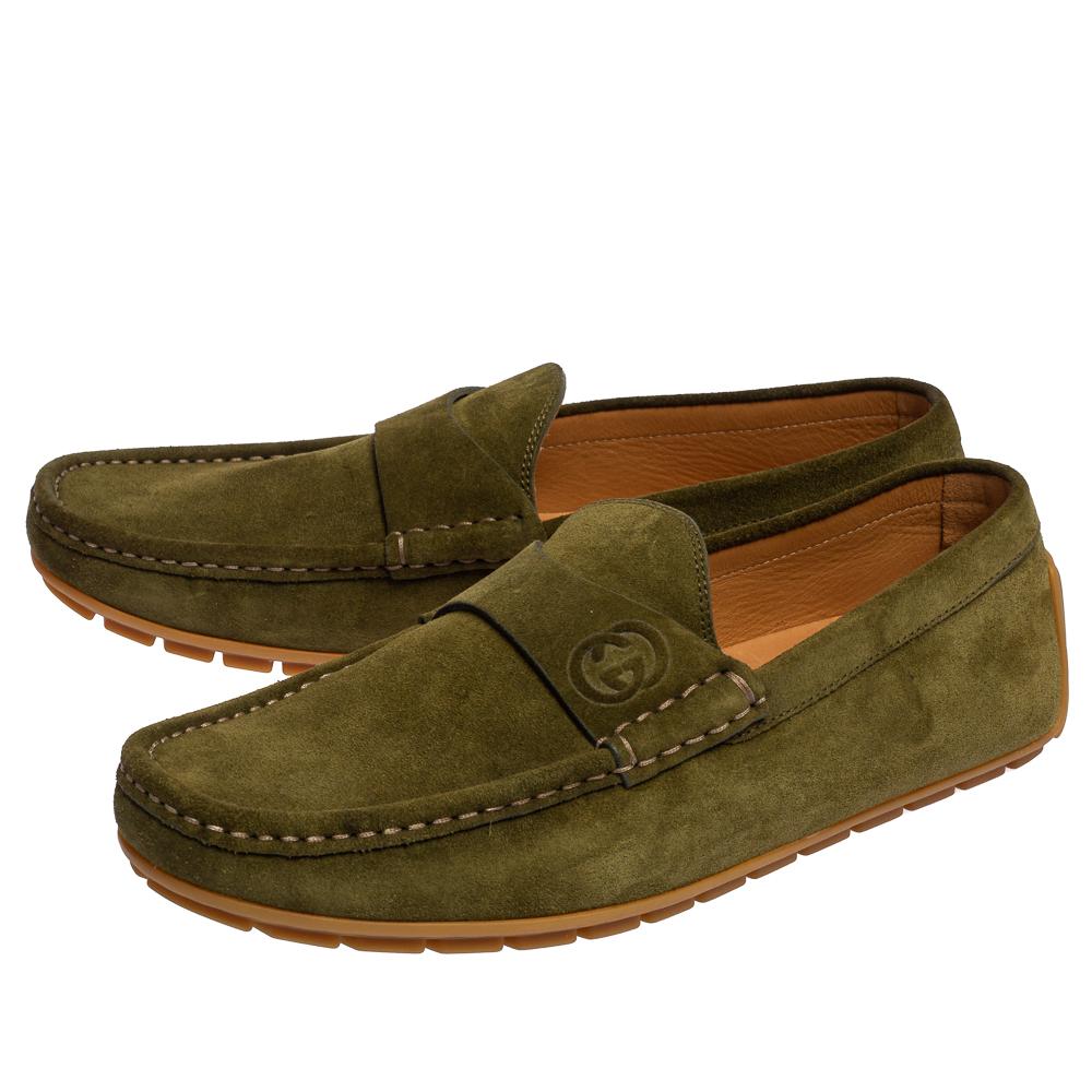 Men's Gucci Green Suede Slip On Loafers Size 41