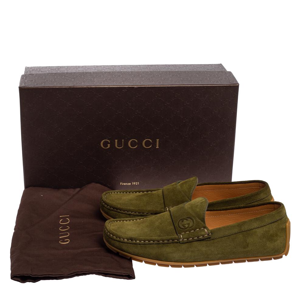 Gucci Green Suede Slip On Loafers Size 41 1
