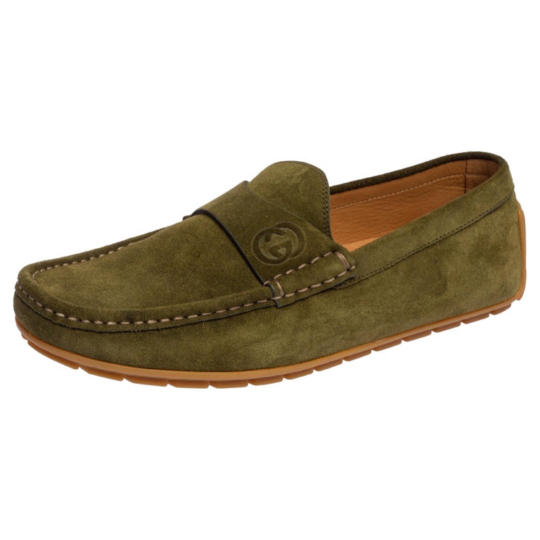 Gucci Green Suede Slip On Loafers Size 41 at 1stDibs