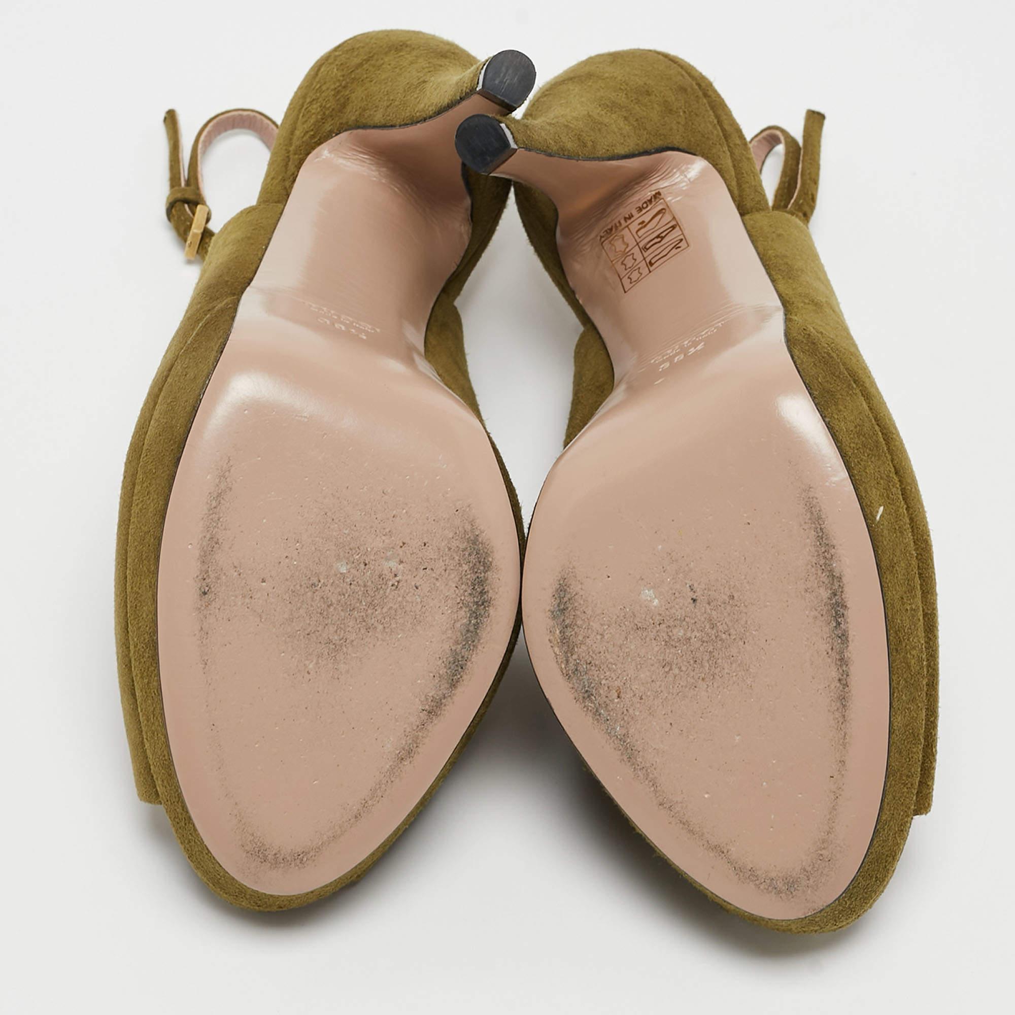 Gucci Green Suede Sofia Slingback Platform Pumps Size 38.5 For Sale 1