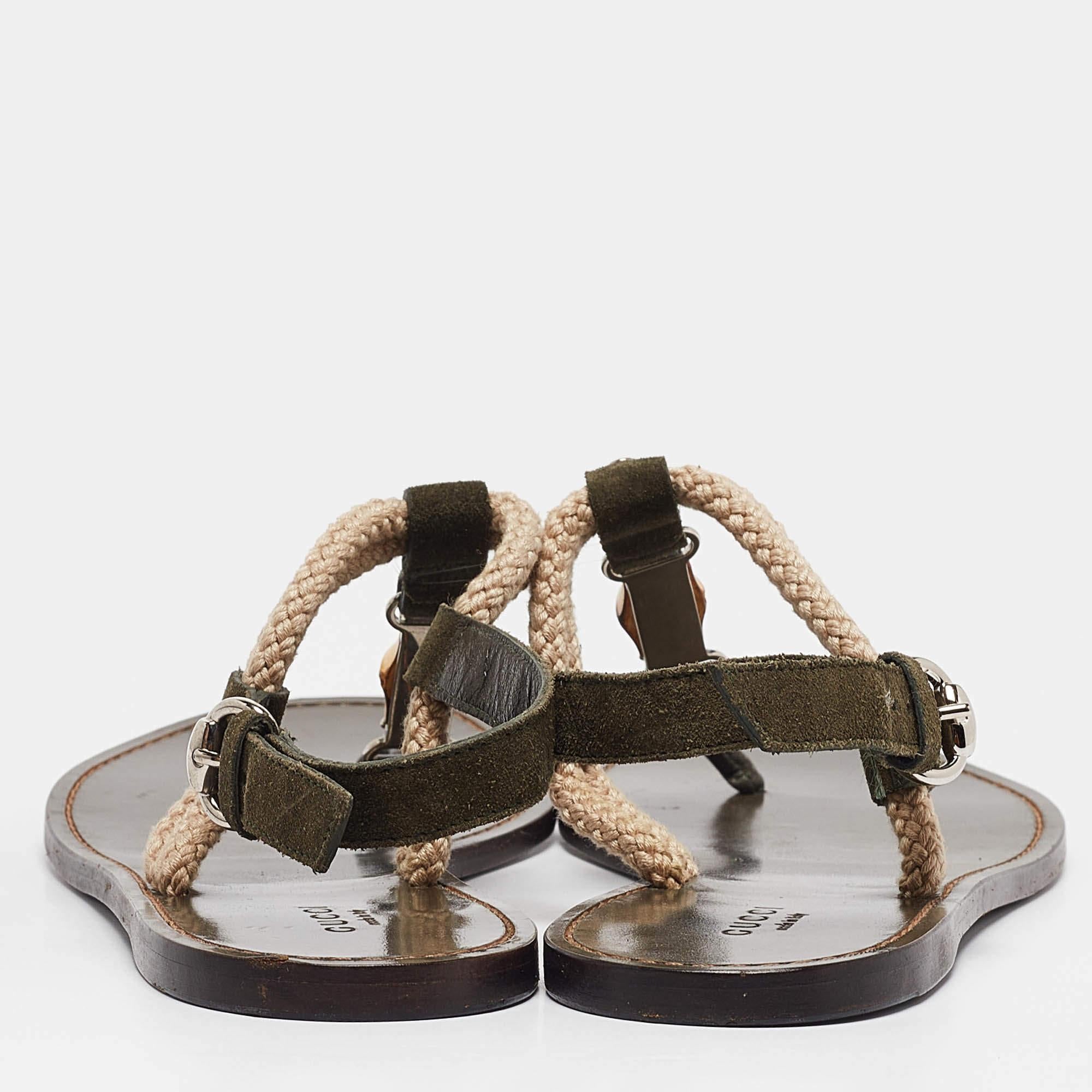 Women's Gucci Green Suede Thong Flat Sandals Size 40.5