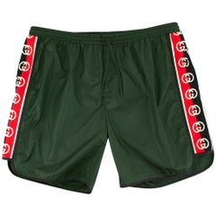 Gucci Green Swim Shorts with Logo Stripes 52