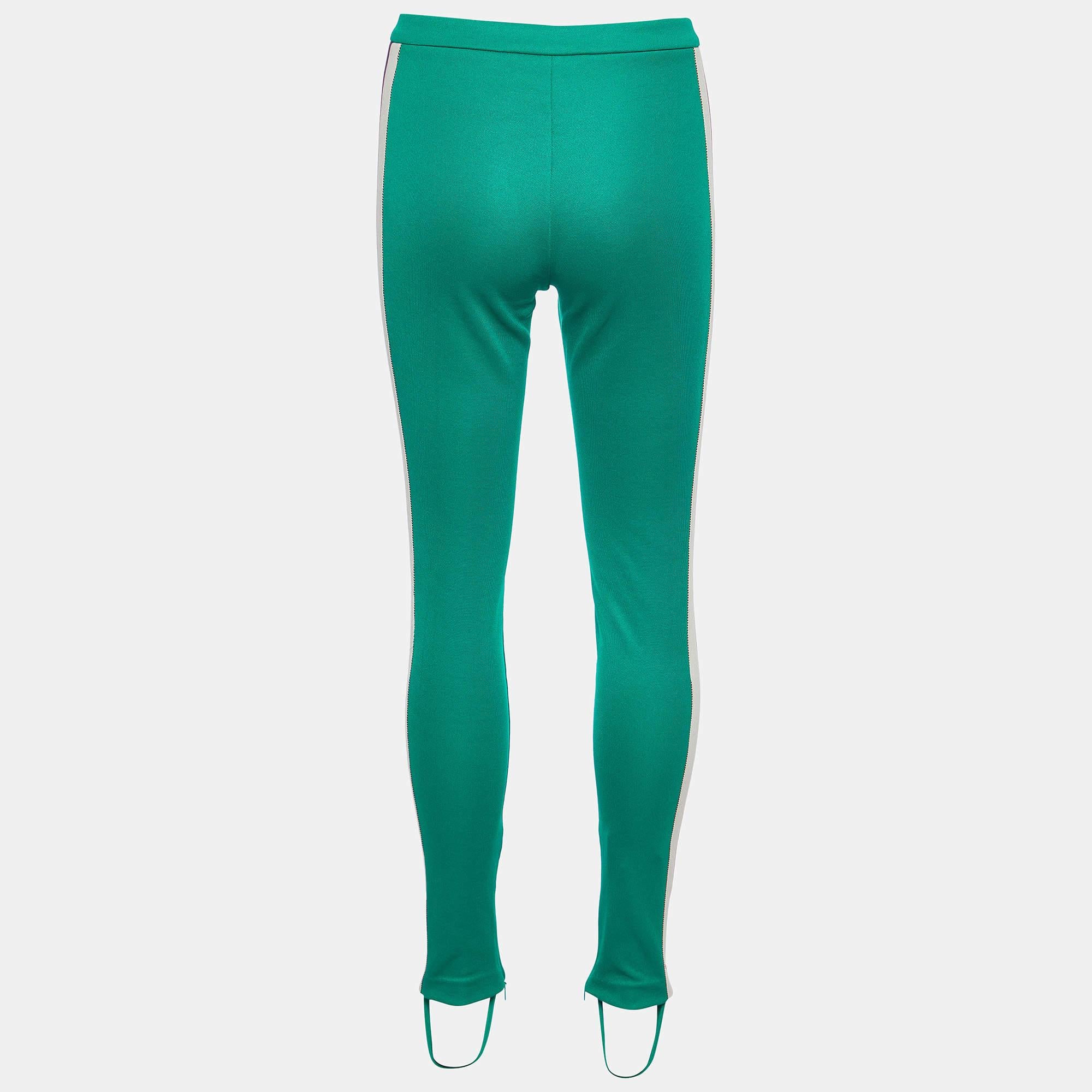 Gucci Green Tech-jersey Side Stripe Stirrup Leggings XS In Good Condition For Sale In Dubai, Al Qouz 2
