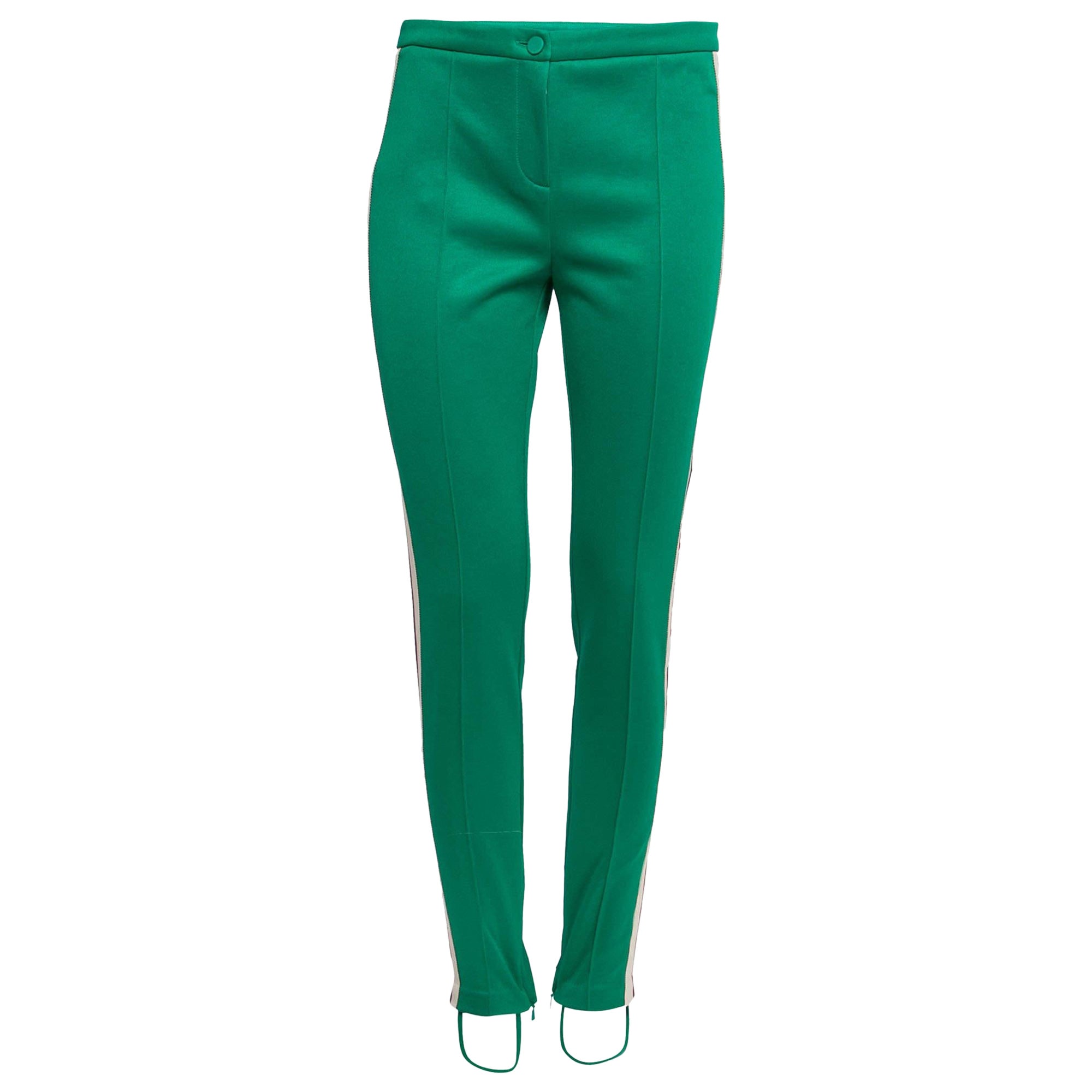 Leggings con ribete de logotipo a rayas de tejido de punto técnico verde Gucci M