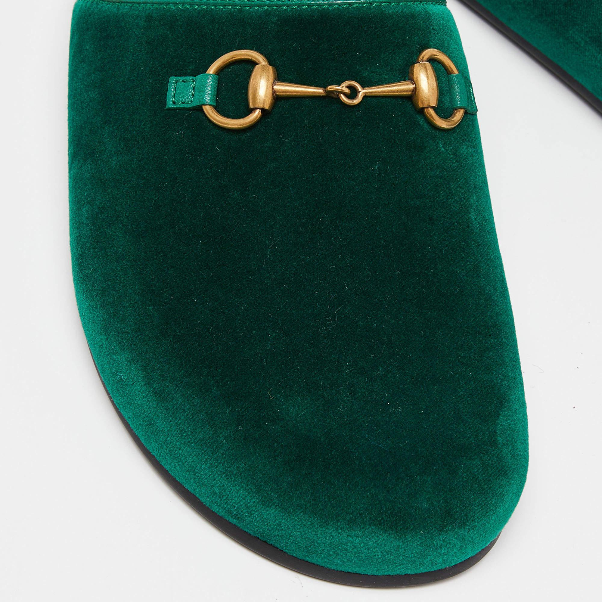 Gucci Green Velvet Horsebit Flat Mules Size 36 3