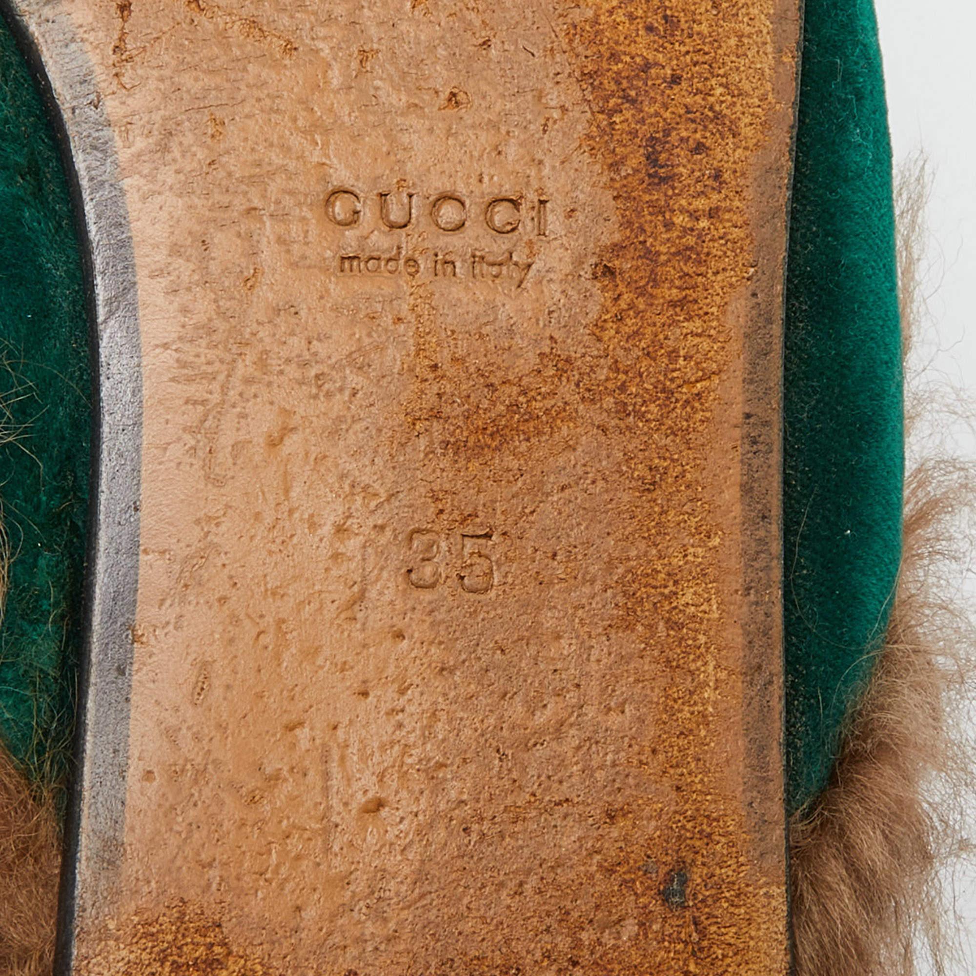 Gucci Green Velvet Horsebit Princetown Flat Mules Size 35 For Sale 1
