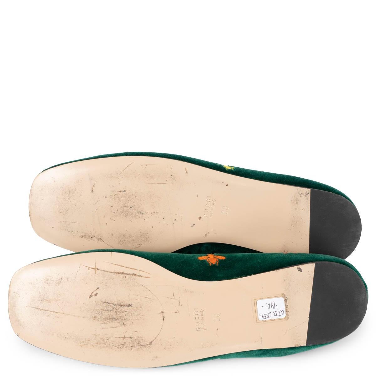 GUCCI green velvet KIBI EMBROIDERED Loafers Shoes 38 3