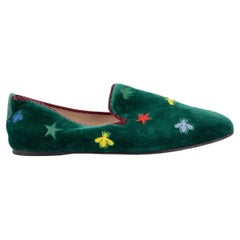 GUCCI velours vert KIBI EMBROIDED Loafers Shoes 38