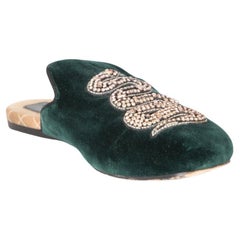 Gucci Green Velvet Snake Crystal Lawrence Slippers Size IT 38