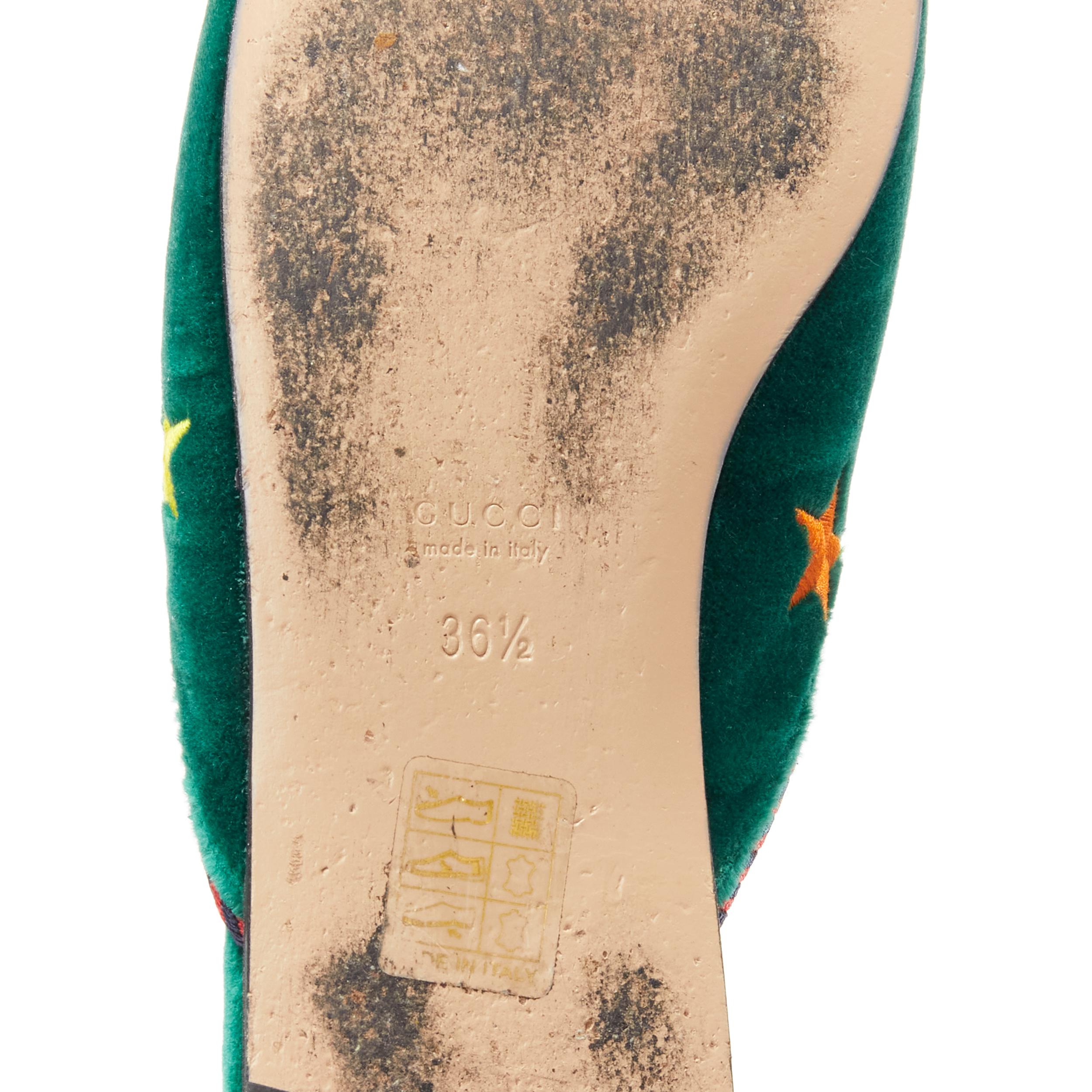 GUCCI green velvet star bee embroidery twist piping flat mule slipper EU36.5 6