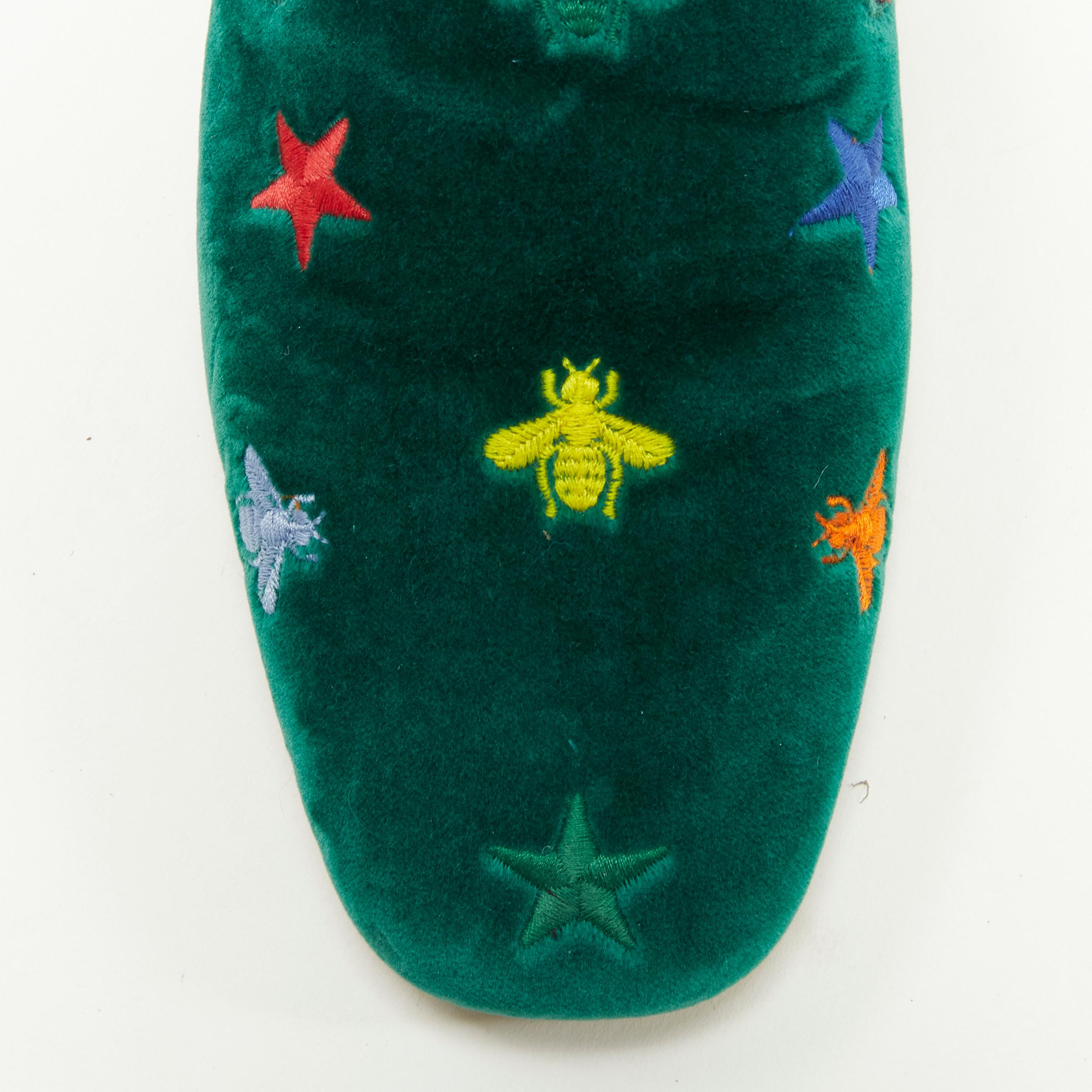 GUCCI green velvet star bee embroidery twist piping flat mule slipper EU36.5 2