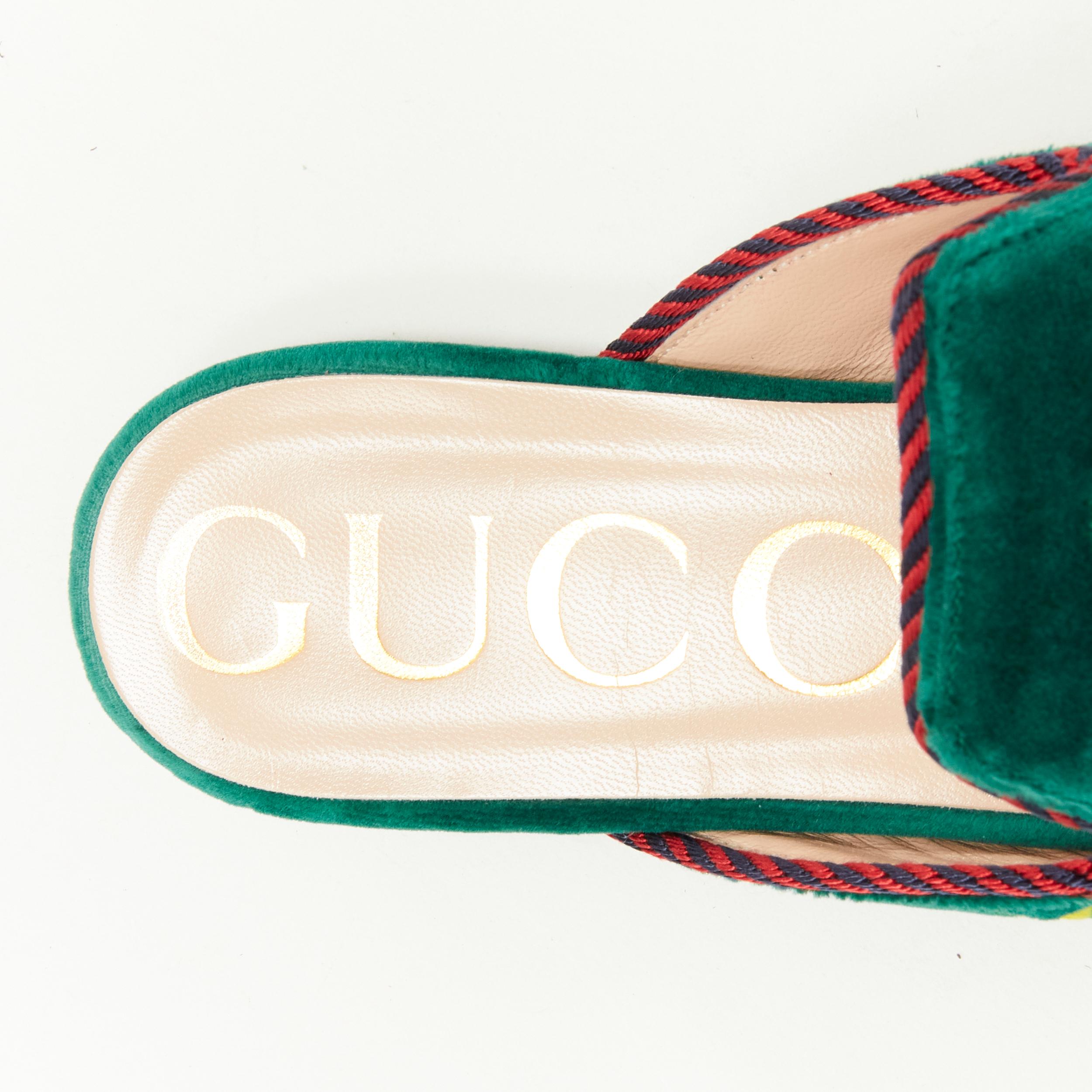 GUCCI green velvet star bee embroidery twist piping flat mule slipper EU36.5 5