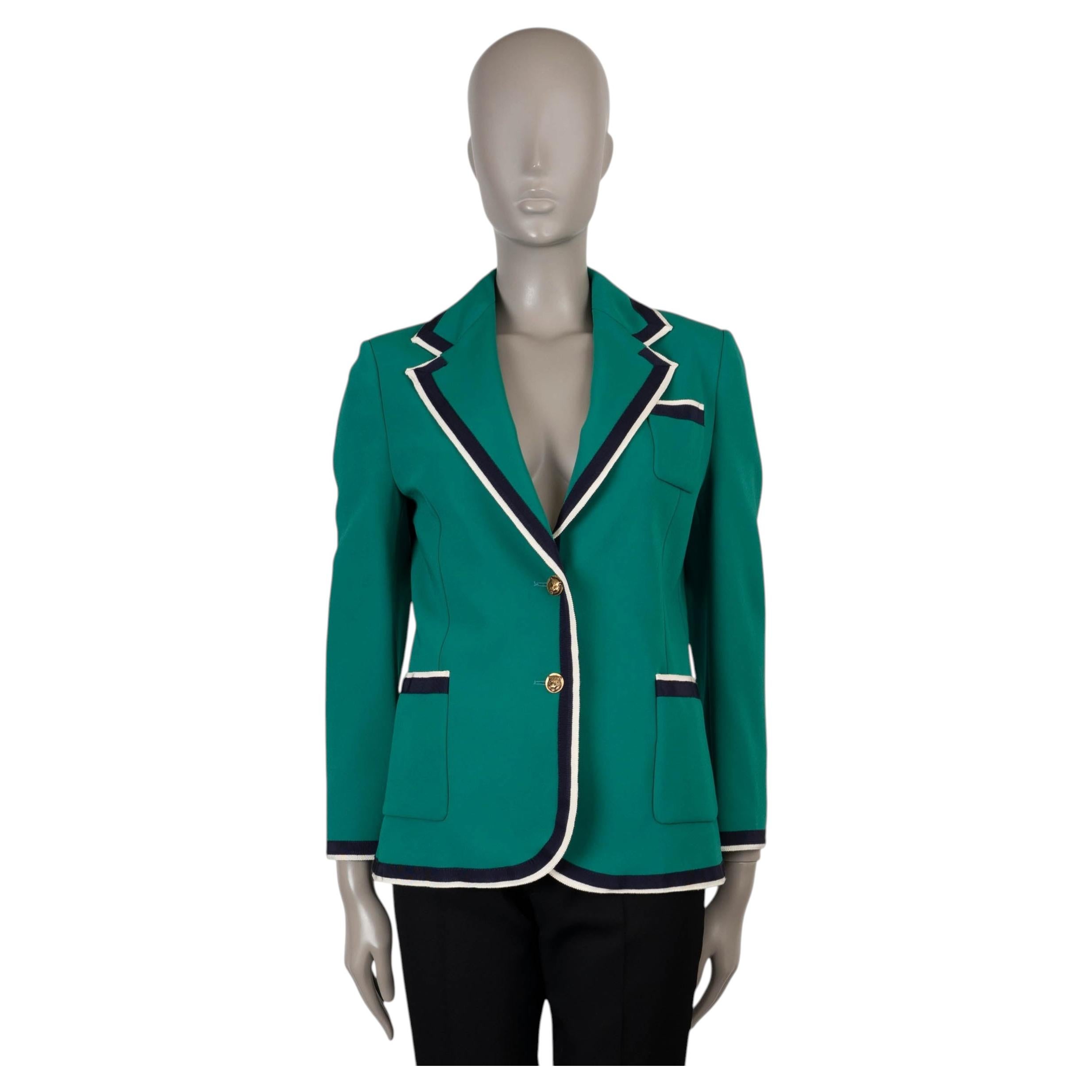 GUCCI green viscose 2019 GROSGRAIN TRIM CREPE Blazer Jacket 42 M
