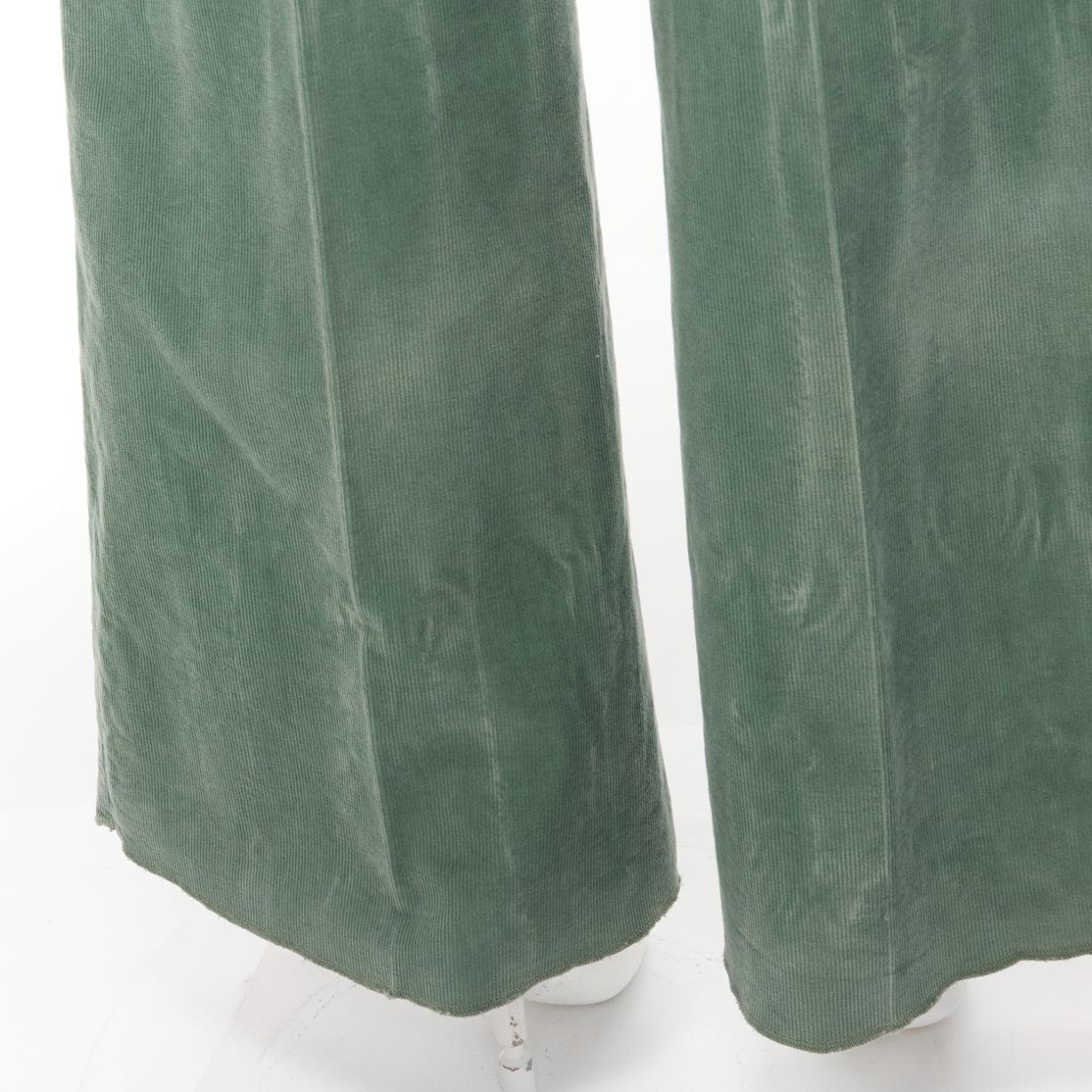 GUCCI green washed corduroy butterfly patch pocket wide leg pants 1