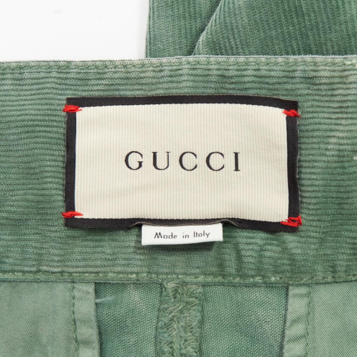 GUCCI green washed corduroy butterfly patch pocket wide leg pants 2