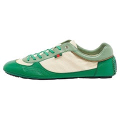 Gucci Green/White Leather and Fabric Low Top Sneakers Size 45.5