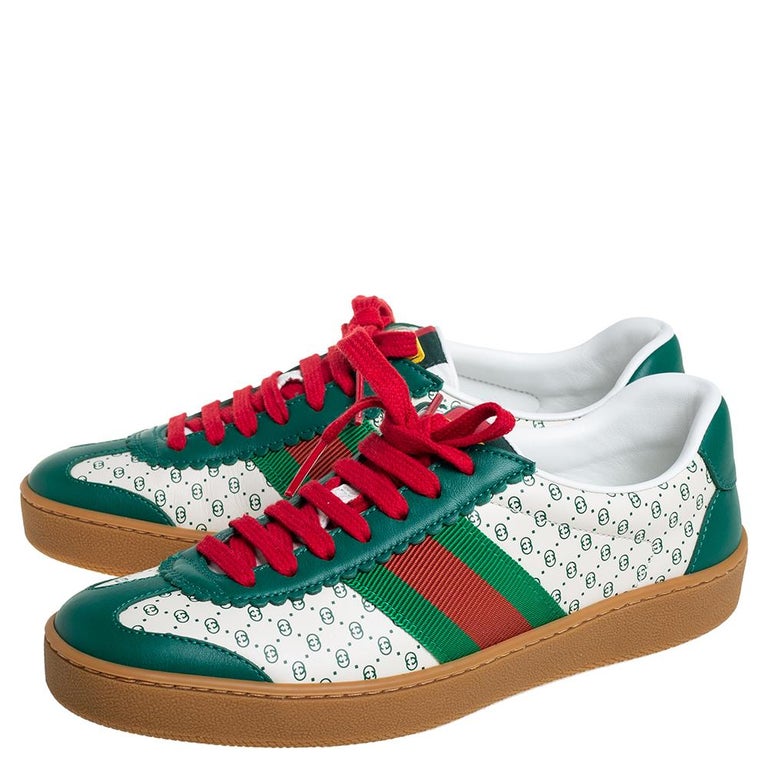 Gucci Green/White Leather Web Dapper Dan Low Top Sneakers Size 35 at 1stDibs