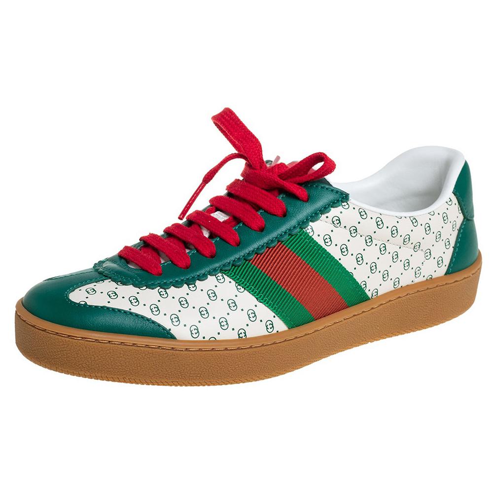 Gucci Green/White Leather Web Dapper Dan Low Top Sneakers Size 35