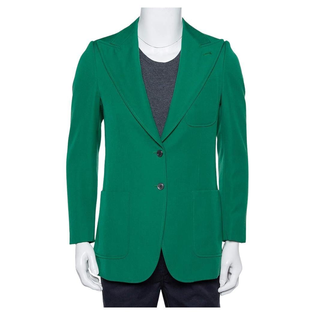 Gucci - Blazer boutonné à l'avant en laine verte XS en vente