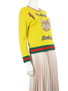 Gucci Green Wool Cat Embroidered Appliqué Sweater Size L