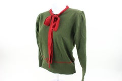 Gucci Green x Web Cashmere Bow Web Ribbon Tie Sweater Cardigan 121g38
