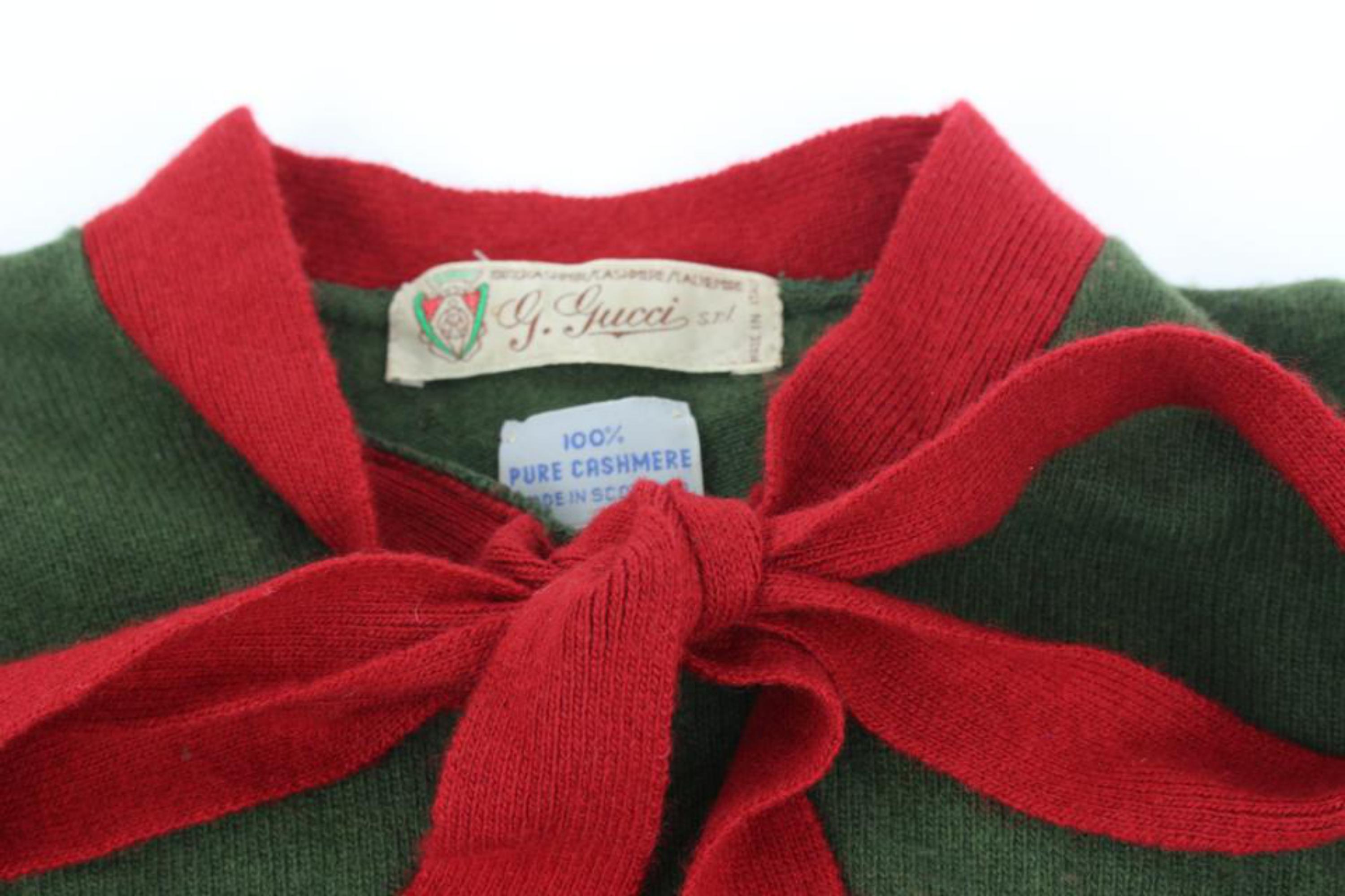 Women's Gucci Green x Web Cashmere Bow Web Ribbon Tie Sweater Cardigan 121g38