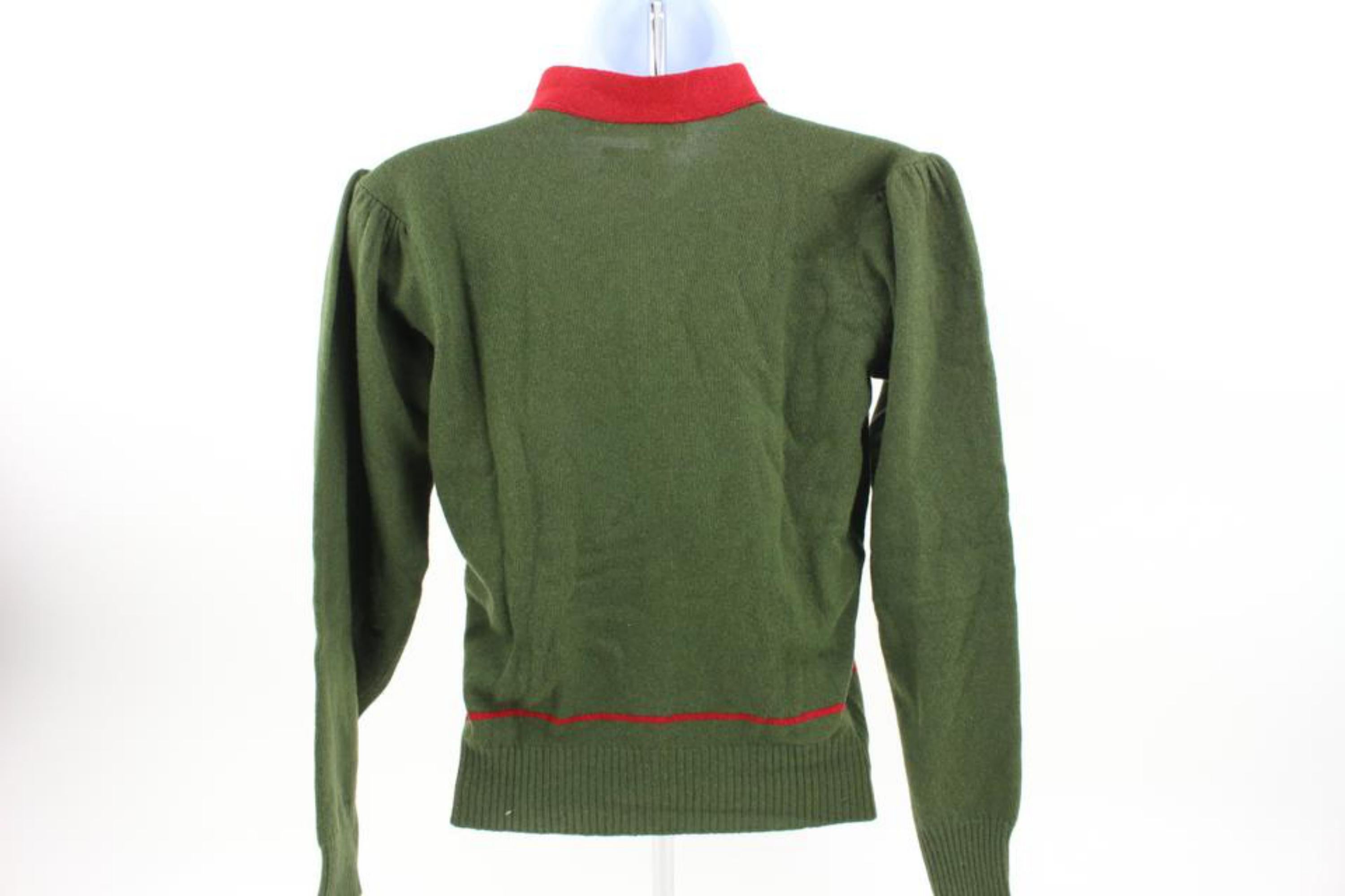 Gucci Green x Web Cashmere Bow Web Ribbon Tie Sweater Cardigan 121g38 1