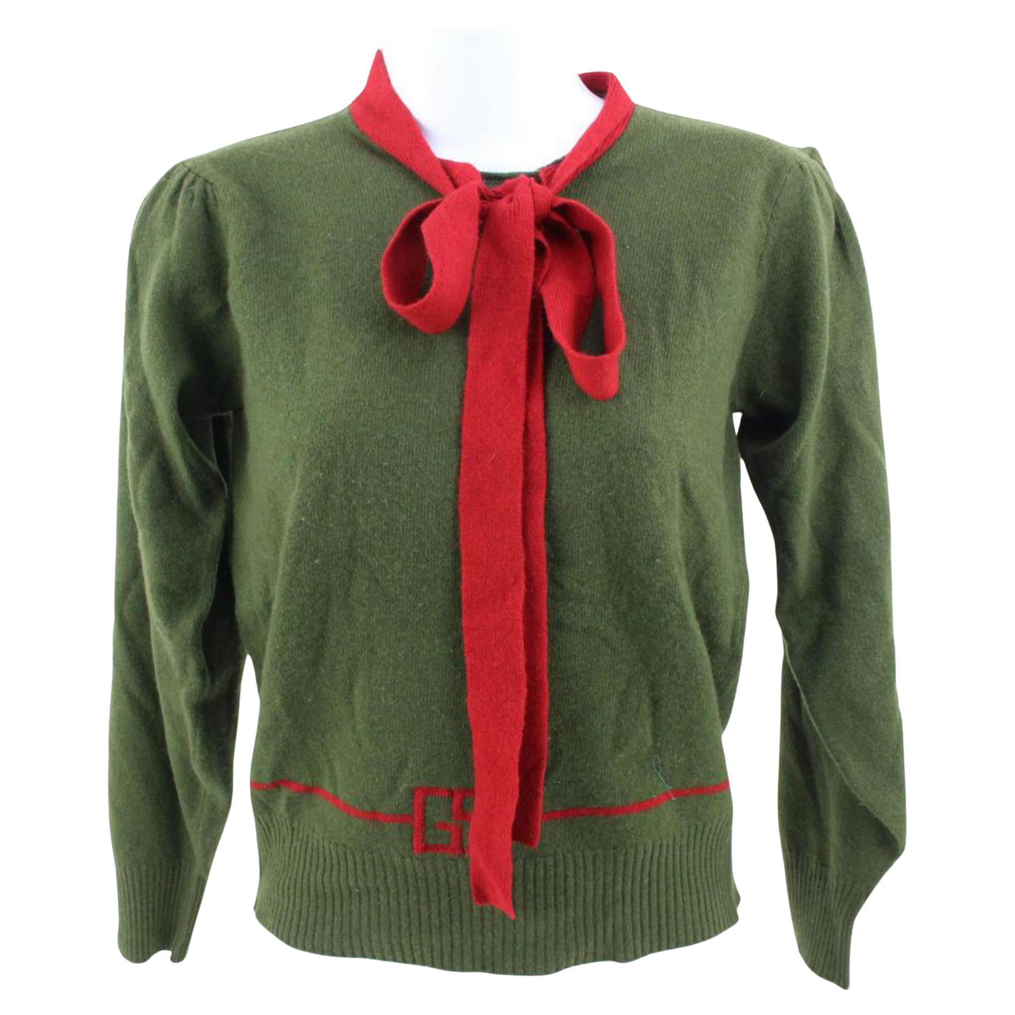 Gucci Green x Web Cashmere Bow Web Ribbon Tie Sweater Cardigan 121g38
