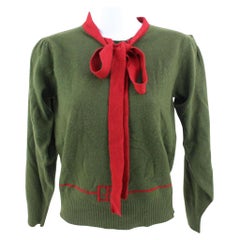 Gucci Grün x Web Kaschmir Schleife Webband Krawatte Pullover Strickjacke 121g38