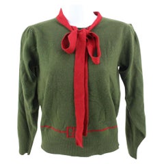 Gucci Green x Web Cashmere Bow Web Ribbon Tie Sweater Cardigan 121g38