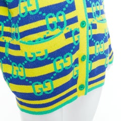 GUCCI green yellow blue GG monogram stripe cardigan XS