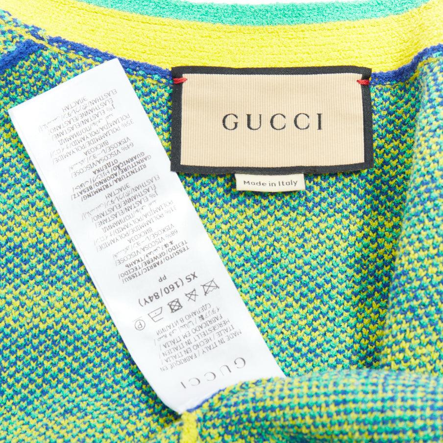 GUCCI green yellow blue GG monogram stripe cardigan XS For Sale 4