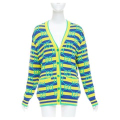 GUCCI green yellow blue GG monogram stripe cardigan XS