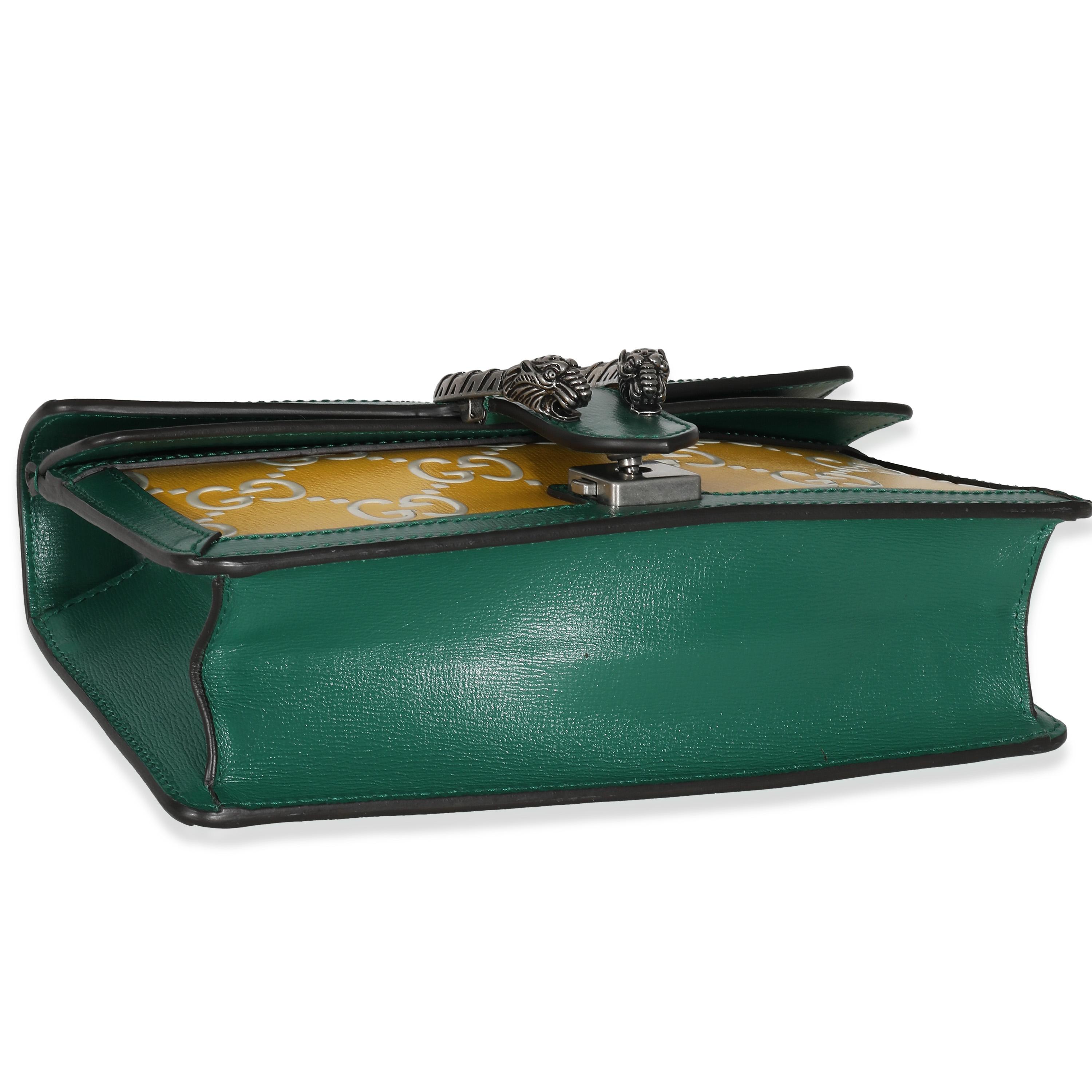 Listing Title: Gucci Green Yellow Leather GG Small Dionysus Bag
SKU: 136213
Condition: Pre-owned 
Handbag Condition: Pristine
Brand: Gucci
Model: Small Dionysus
Origin Country: Italy
Handbag Silhouette: Shoulder Bag
Occasions: