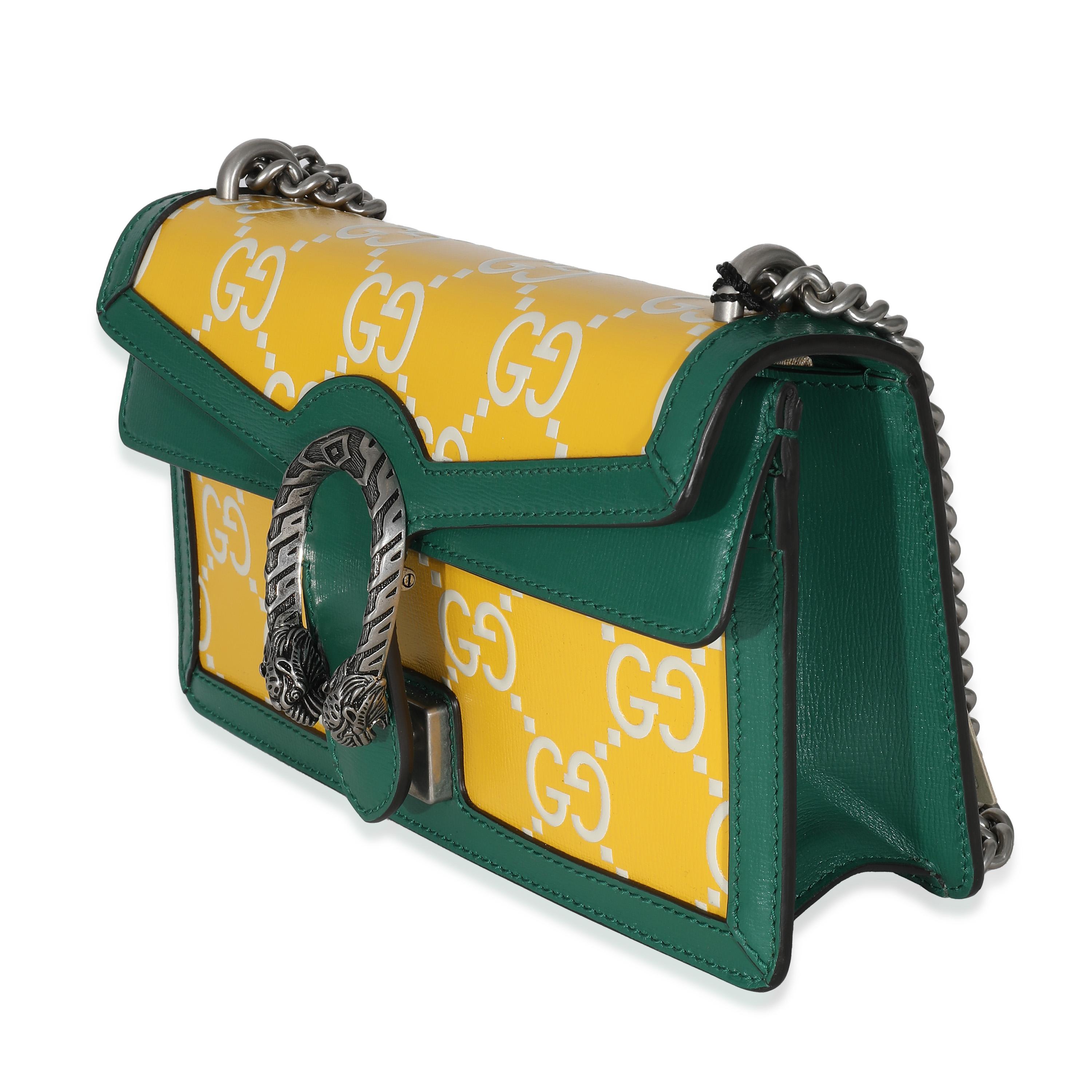 Gucci Green Yellow Leather GG Small Dionysus Bag In Excellent Condition For Sale In New York, NY