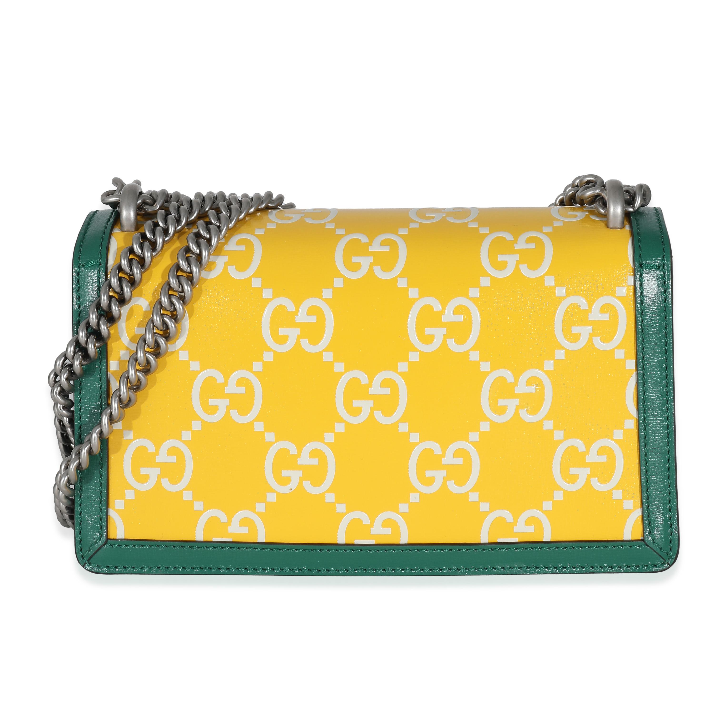 Gucci Green Yellow Leather GG Small Dionysus Bag For Sale 3