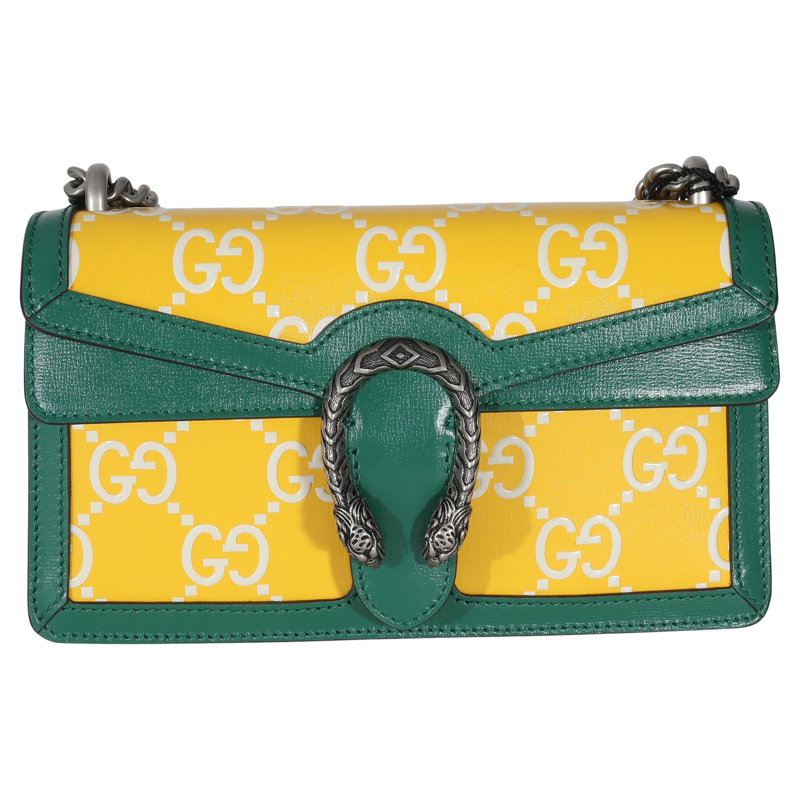 Gucci Green Yellow Leather GG Small Dionysus Bag For Sale