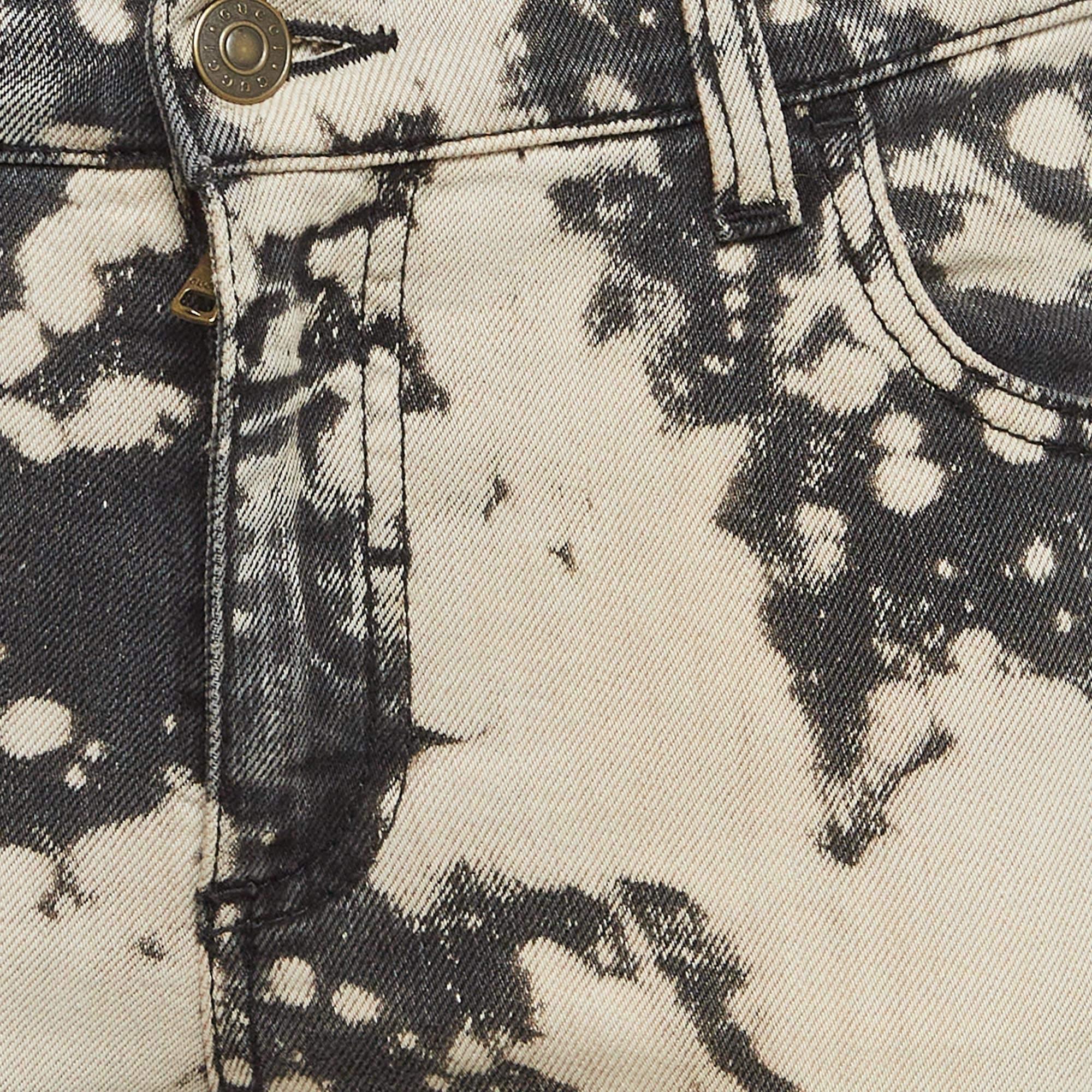 Beige Gucci Grey Abstract Bleach Pattern Denim Embroidered Jeans S Taille 26