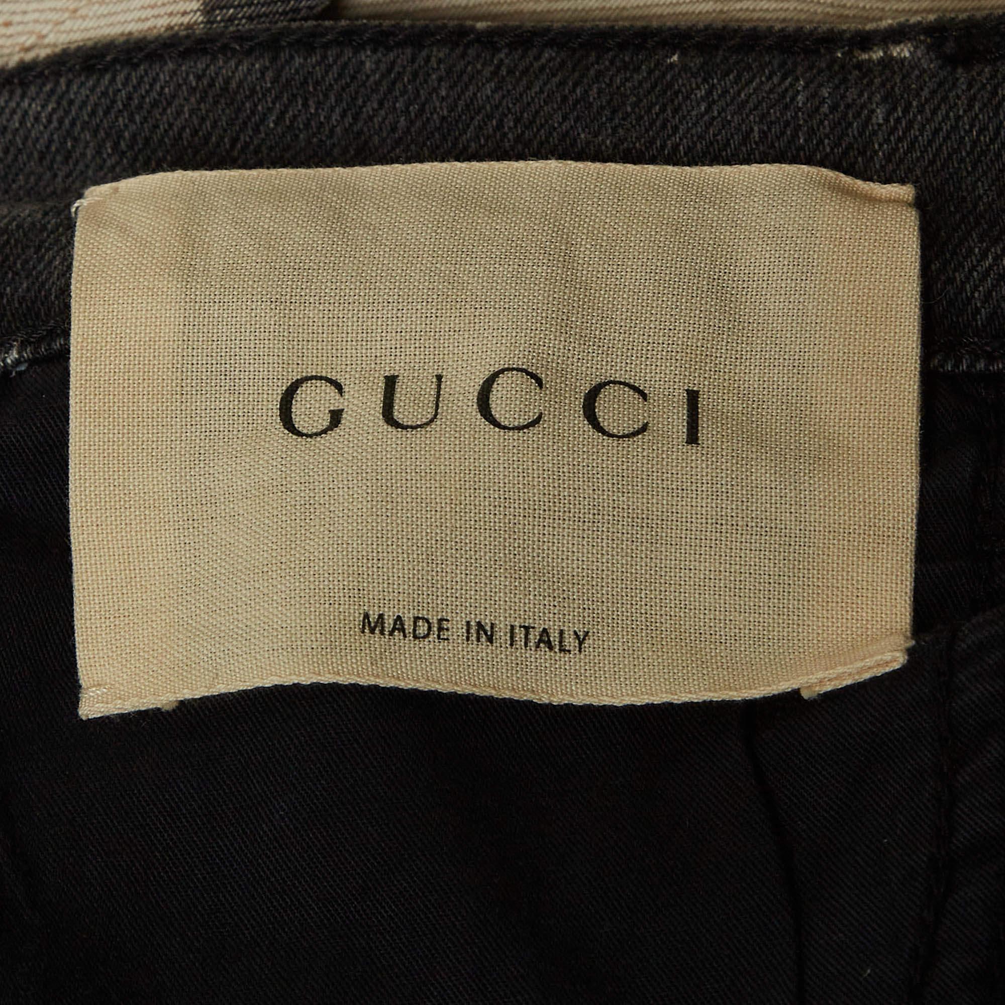Gucci Grey Abstract Bleach Pattern Denim Embroidered Jeans S Taille 26