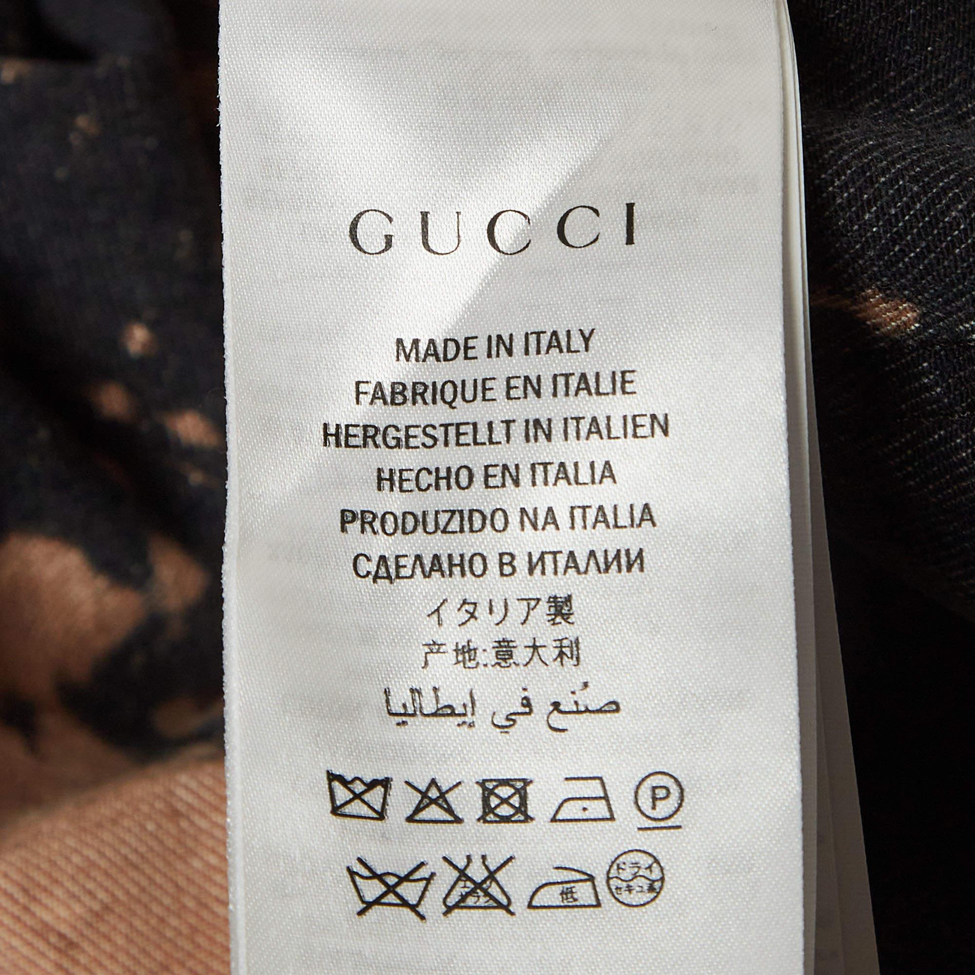 Gucci Grey Abstract Bleach Pattern Denim Embroidered Jeans S Taille 26