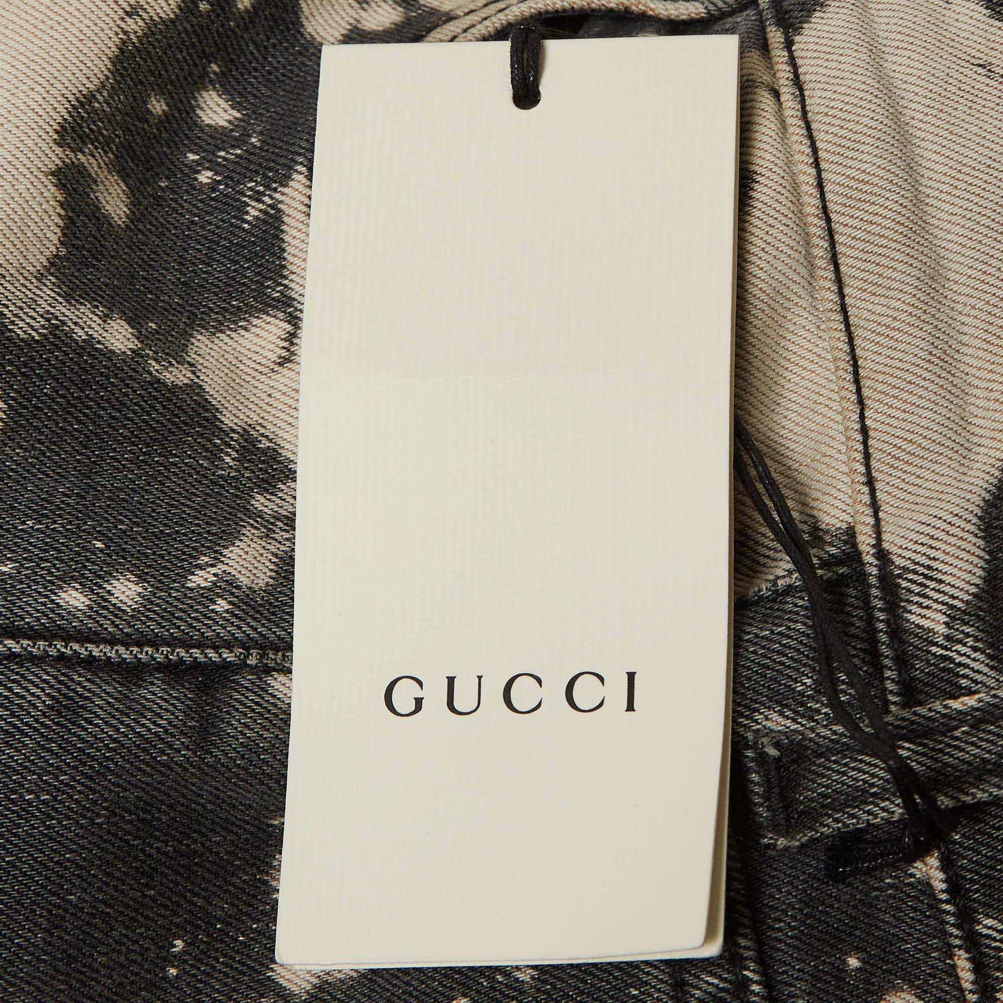 Gucci Grey Abstract Bleach Pattern Denim Embroidered Jeans S Taille 26