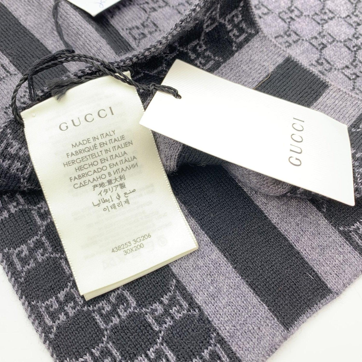 Women's or Men's Gucci Grey and Black Wool Jacquard GG Monogram Scarf 30 x 200 cm