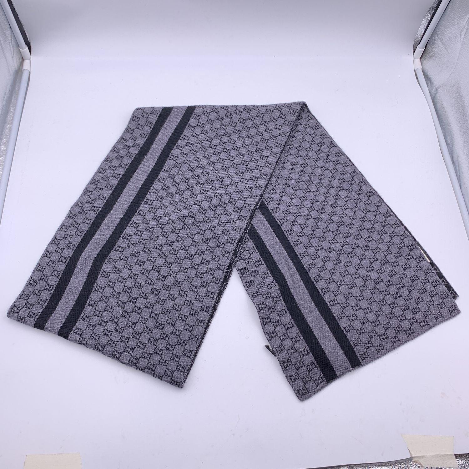 Gucci Grey and Black Wool Jacquard GG Monogram Scarf 30 x 200 cm 1
