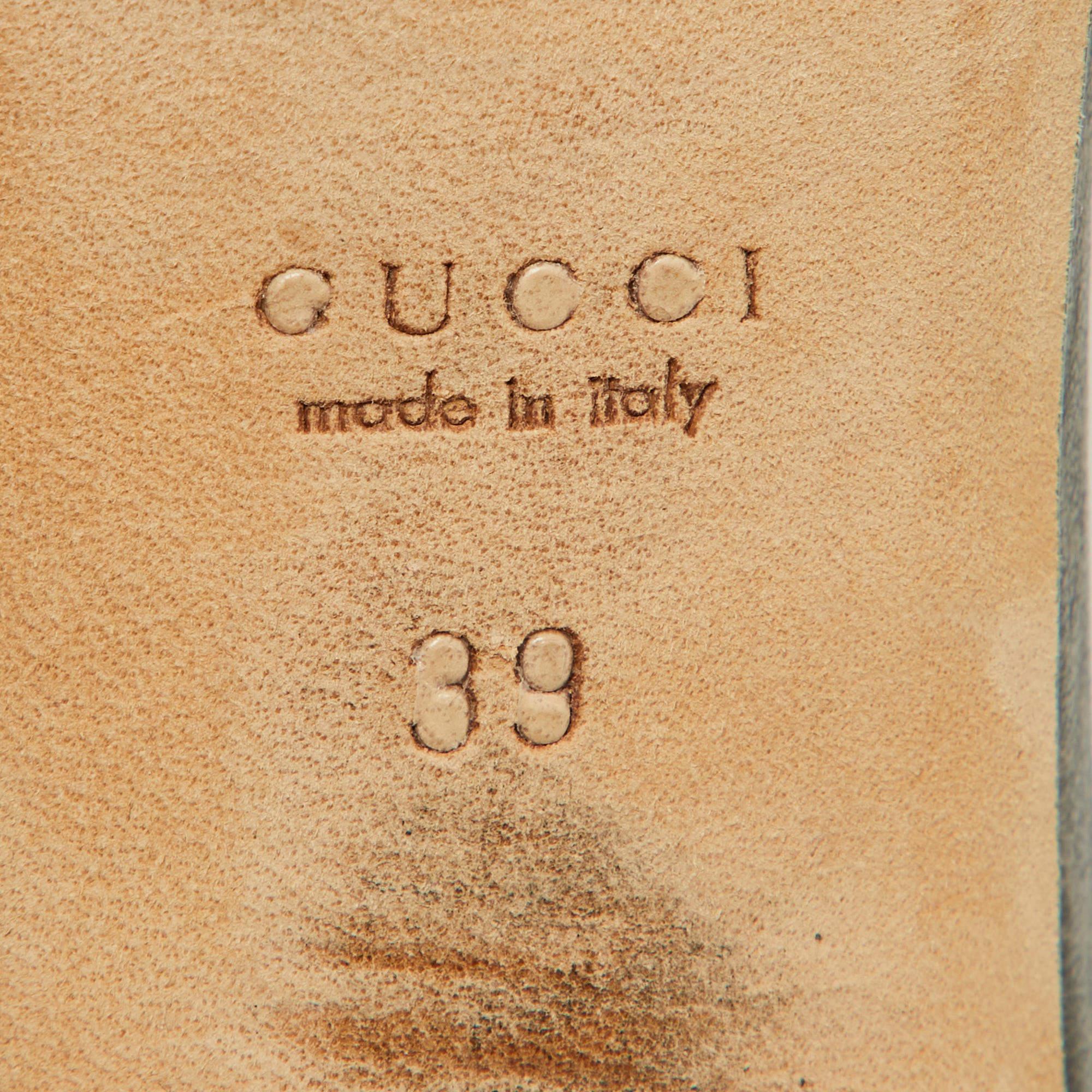Gucci Grey/Beige Canvas and Leather Slide Sandals Size 39 4