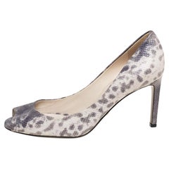 Used Gucci Grey/Beige Karung Leather Peep-Toe Pumps Size 38