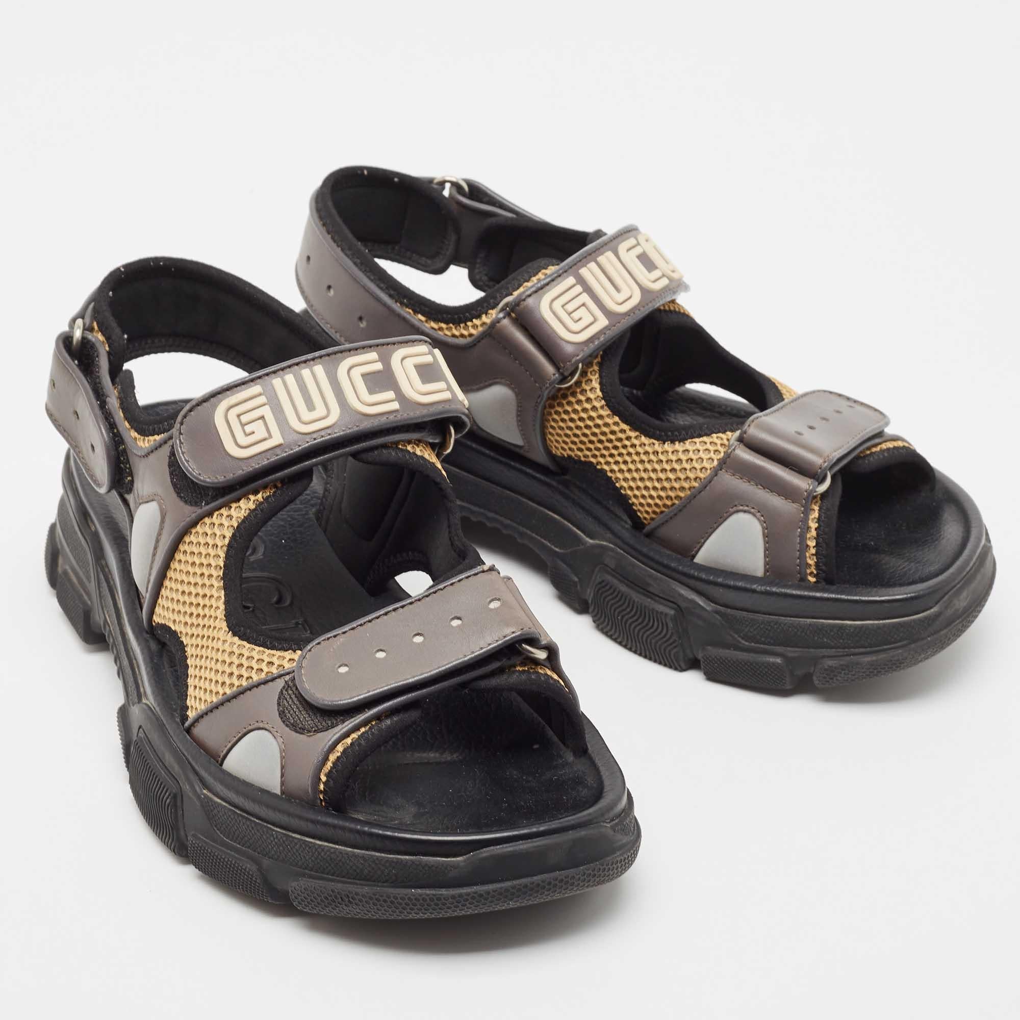 Gucci Sandali con logo in pelle e rete grigio/beige misura 41,5 3