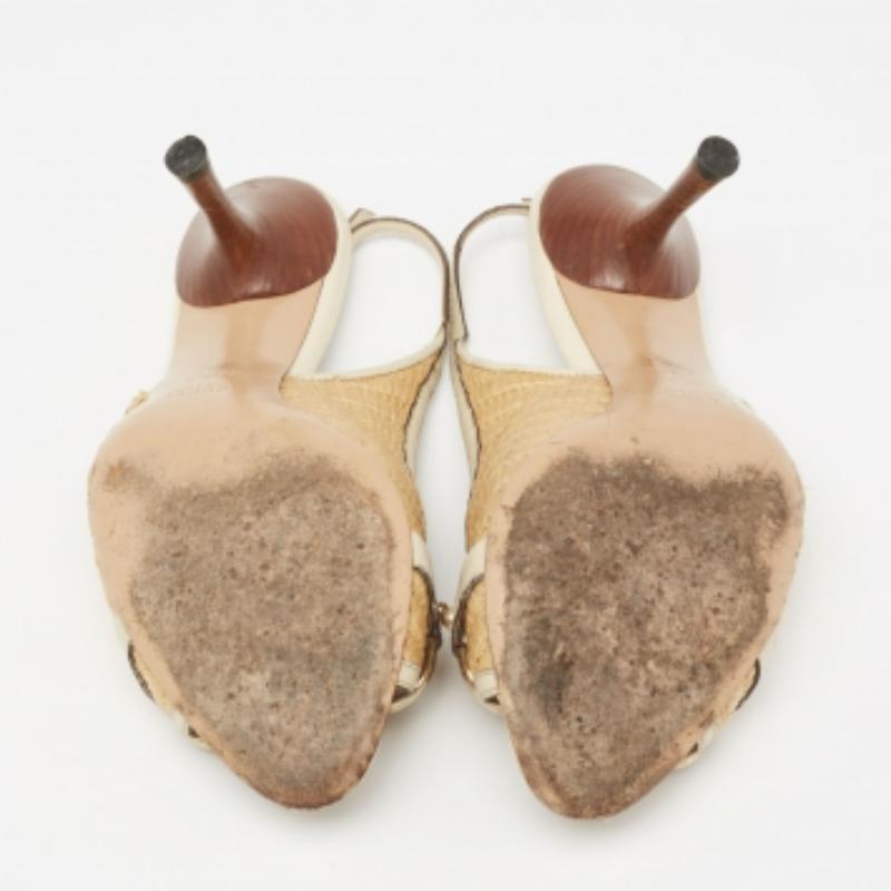 Gucci Grey/Beige Raffia And Leather Bamboo Horsebit Slingback Sandals Size 36.5 For Sale 2
