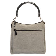 Gucci Grey/Black Canvas Bamboo Top Handle Bag