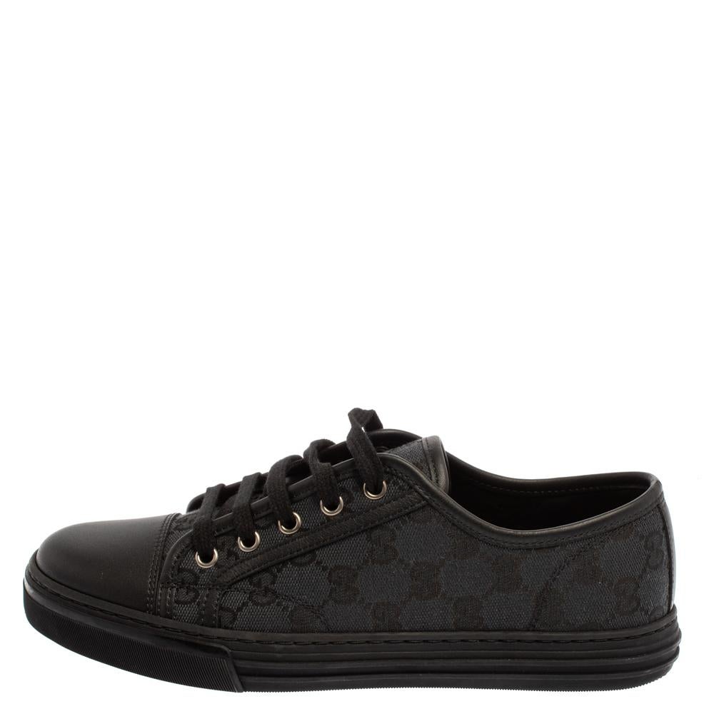 Gucci Grau/Schwarz GG Canvas und Leder Low Top Lace Up Sneakers Größe 39.5 1